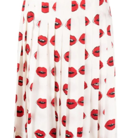 KHAITE Tudi lip-print pleated skirt - Picture 1 of 4